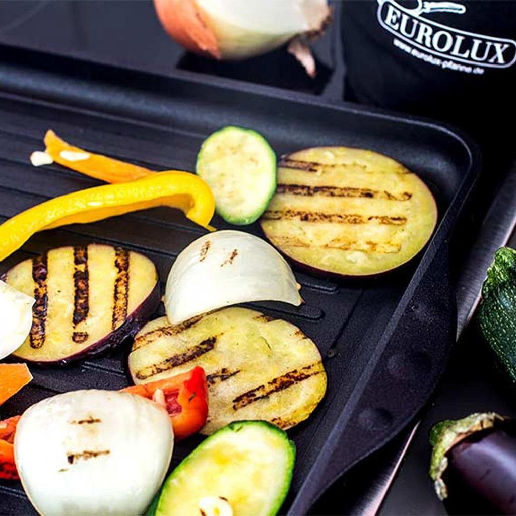 Eurolux Premium griddle 43 x 28 x 2,5 cm, smooth, half-grooved or grooved, Induction friendly, Made in Germany