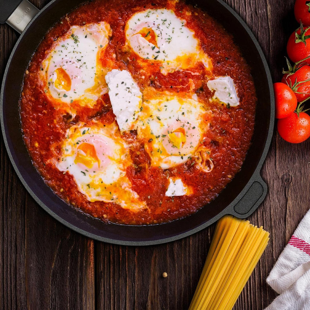 Eurolux Flat Frying Pan Cast Aluminum  Ø 20, 24, 26, 28, 32 cm, Induction friendly, Removable handle, Made in Germany