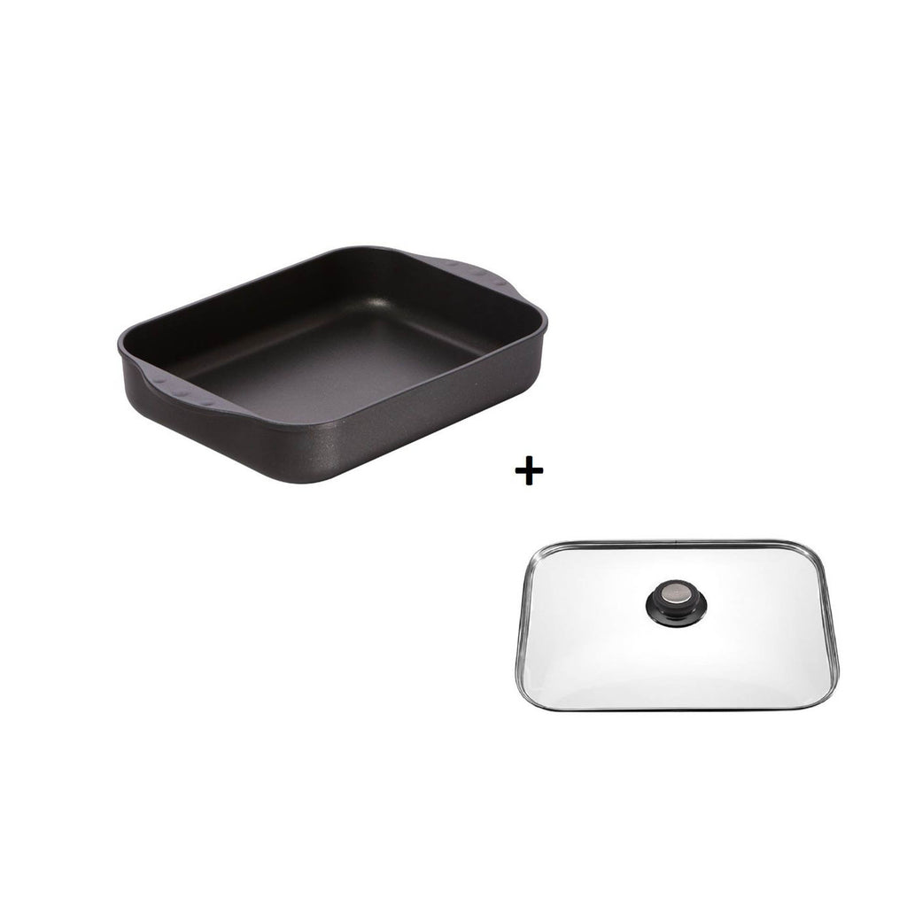 Eurolux Premium Roasting Pan 32 x 25 x 7 cm, Induction friendly, Incl. glass lid, Made in Germany