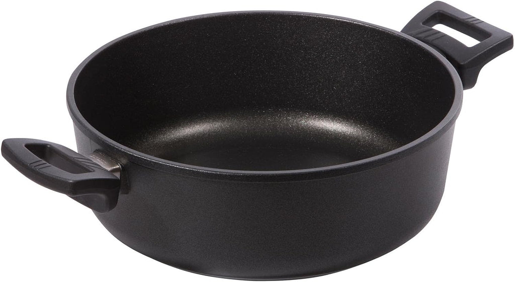 Eurolux premium stewing pan, Ø 24, 26, 28, & 32 cm, 10 cm high, with 2 fixed handles, Induction friendly, Made in Germany